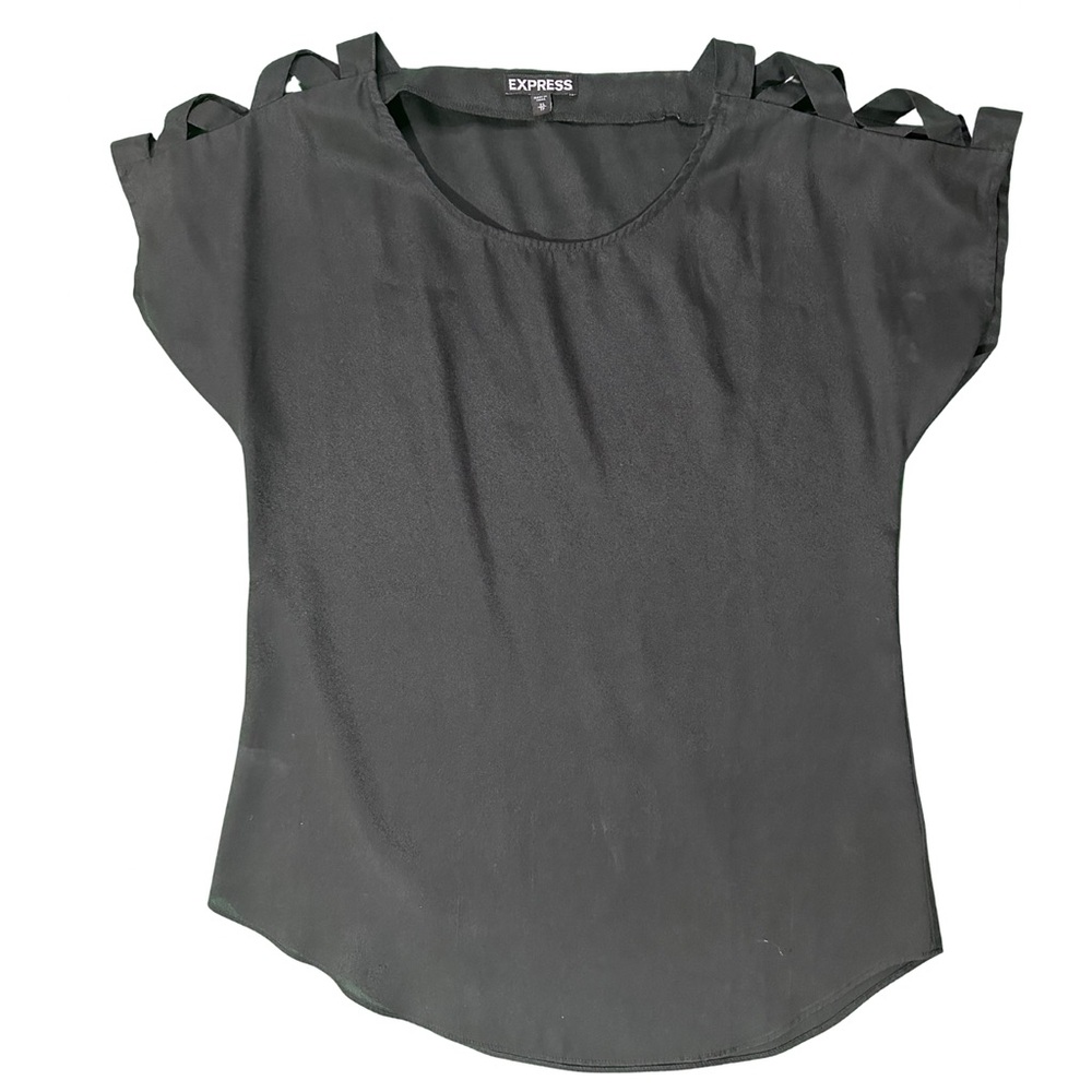 Express Gray Cap Sleeve Blouse with Cut Out Design